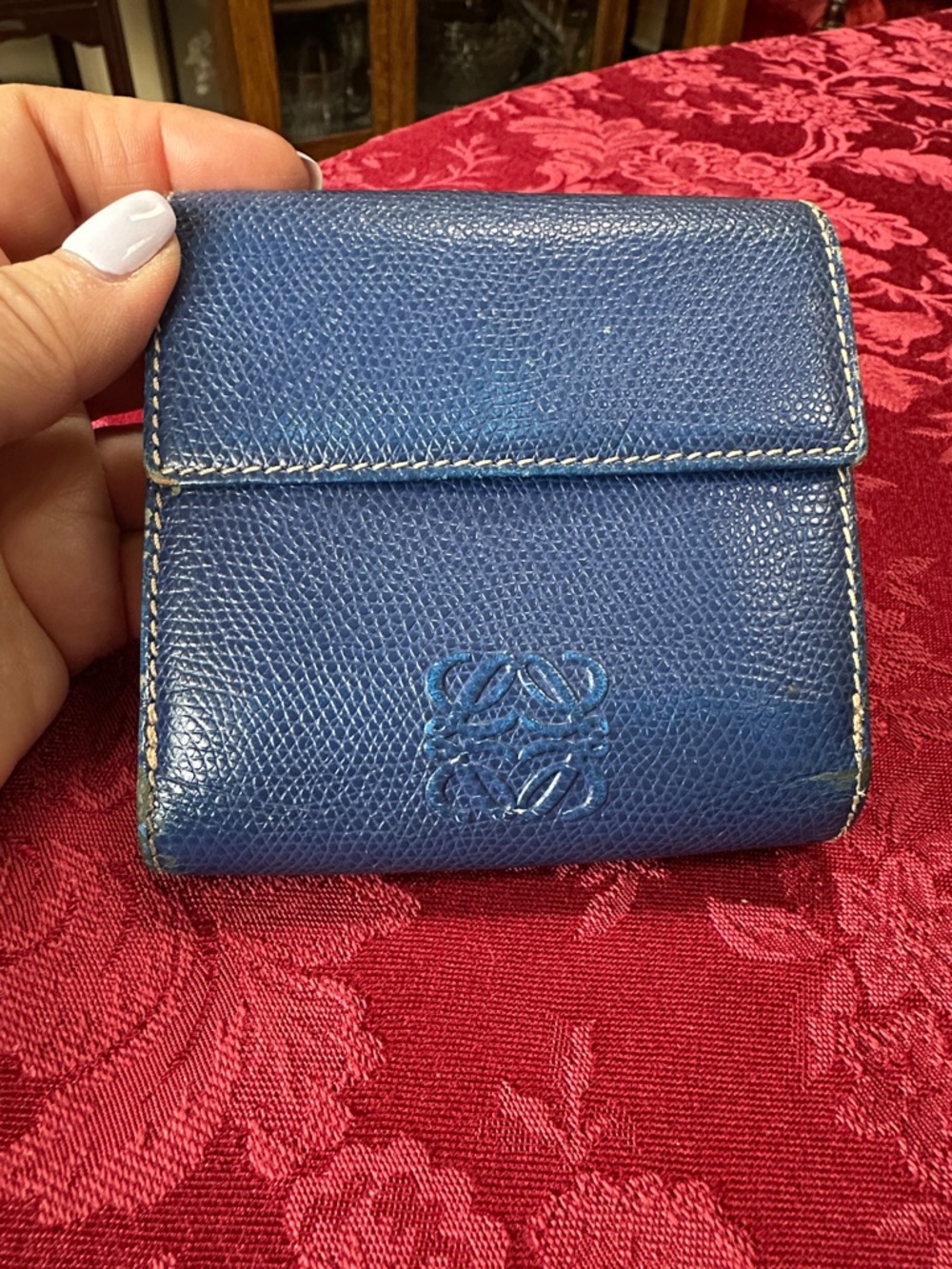 Loewe Blue & Brown Leather Compact Snap Wallet